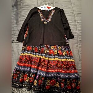 Black and Multicolor top and skirt.